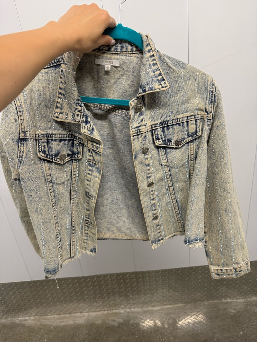 Glitter Light-Wash Denim Jacket